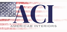 Logo for Americab Interiors featuring large "ACI" letters over a faded American flag background, with "AMERICAB INTERIORS" written below in smaller text.